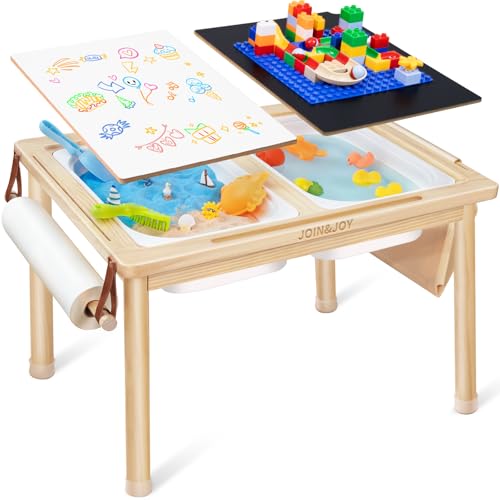 JOIN&JOY Sensory Tables for Toddler, Multi-Activity Table with Storage Bins, Double-Sided Lids, Indoor/Outdoor Kids Play Sand and Water Table, Birthday Gifts for Boys and Girls