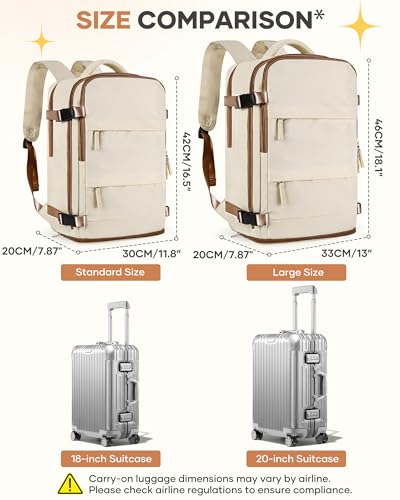 Image of coofay Large Travel Backpack Carry on Flight Approved Mochila De Viaje Personal Item Travel Bag Backpacks for Men Women Carry on Backpack for Airplanes 18x14x8 Inches Travel Bag Beige with Brown