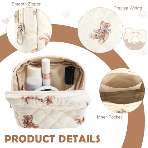 Image of MAYCREATE Sanitary Pads Storage Small Pouches for Women, Cotton Quilted Small Makeup Pouch, Cartoon Bear Zipper Storage Bag for Menstrual Supplies, Makeups, 14x14cm