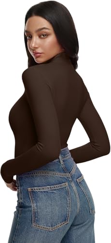 Image of REORIA Women's Turtleneck Tops Slim Basic Mock Neck Long Sleeve Shirts 2025 Fall Winter Layering Outfits
