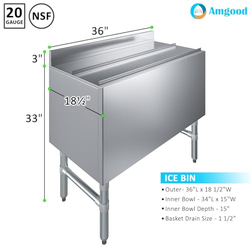 Image of AmGood 18.5 in. x 36 in. Underbar Ice Bin with Sliding Lid | NSF | Stainless Steel Ice Chest with Sliding Lid