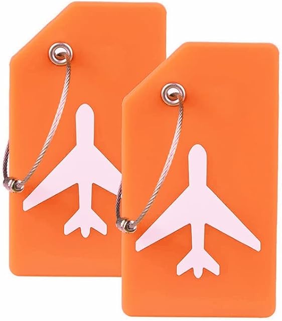 Saiqigui Flexible Silicone Luggage Tags with Name ID Card Perfect to Quickly Spot Label, Suitable for Luggage Suitcase, Backpacks, Bags, Handbags. Travel Accessories Essentials (Orange 2 Pack Tags)