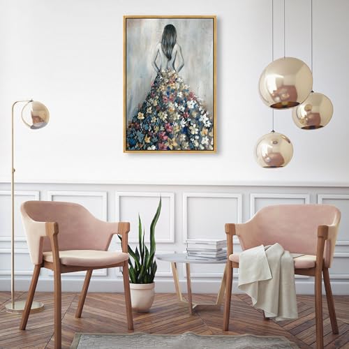 Oliver Gal Girl with Flower Thoughts Canvas Print Wall Art for Living Room, Bedroom, and Bathroom, 20" x 30", Gold Floater Frame by The Oliver Gal Artist Co. - Image 3
