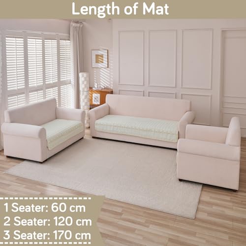Image of HOKIPO 'BelleLace Series' 6 Seater Sofa Cover Mat in 3 Seater and 2 Seater and 1 Seater Configuration | Imperial Milk Velvet Mat with Anti Slip Backing, Pearl White (AR-5966+5964+5962-WHT)