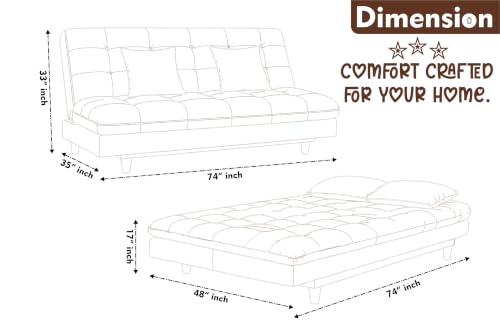Image of Los Angeles Modern Convertible Futon Sofa Bed, Tufted Upholstered Folding Couch with Adjustable Backrest, Space Saving Sleeper Sofa for Living Room, Apartment, Office, Dorm & Guest Room - Brown