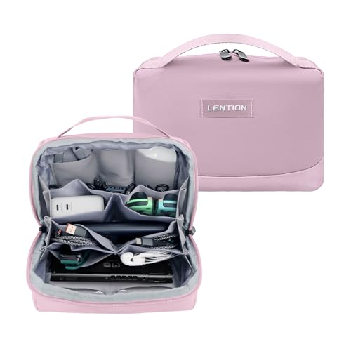 LENTION Premium Electronics Organizer Case with Handle, Large Multi-Compartment Travel Tech Bag for Tablet, Chargers, Cables, AirPods & Toiletries, Waterproof Travel Accessory Organizer (M372 Pink) LENTION Premium Electronics Organizer Case with Handle, Large Multi-Compartment Travel Tech Bag for Tablet, Chargers, Cables, AirPods & Toiletries, Waterproof Travel Accessory Organizer (M372 Pink)