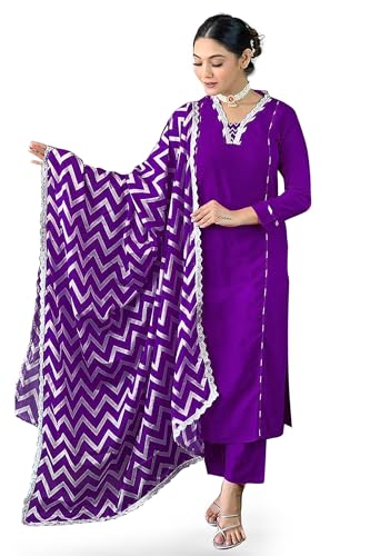 Image of Jwalin Women's Chinon Silk Kurta Pant Set with Dupatta