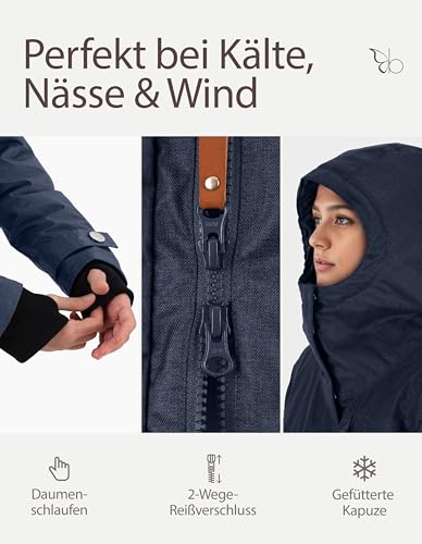 Berydale Damen Funktionsparka Jacke, Marine - Gefütterter Winter Parka, XL EU