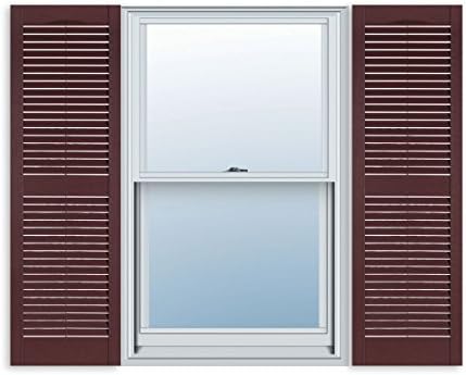 Exterior Solutions Standard Louver Exterior Vinyl Shutter, Burgundy (Pair), 15 Inch x 63 Inch