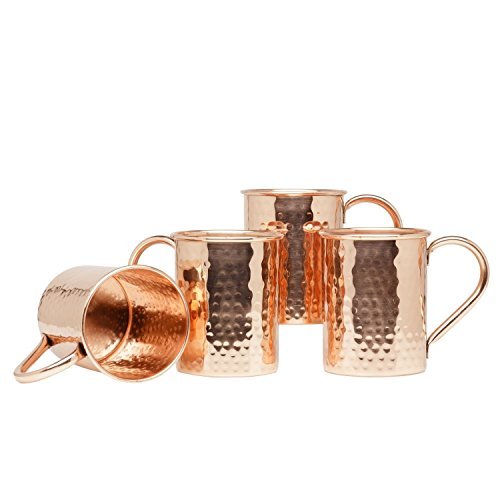 Zap Impex Pure Copper Pipe Hammered Copper Moscow Mule Mug, Non-Coated, Ideal for all Chilled Drink Dazzling Bar or Home Best Gift Set of 4
