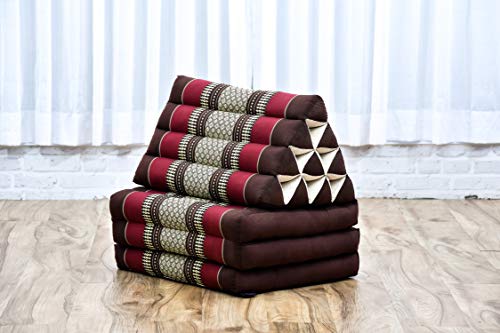 Image of Leewadee - Comfortable Japanese Floor Mattress Used As Thai Floor Bed with Triangle Cushion, Futon Mattress Or Thai Massage Mat, 67 x 21 inches, Brown Red