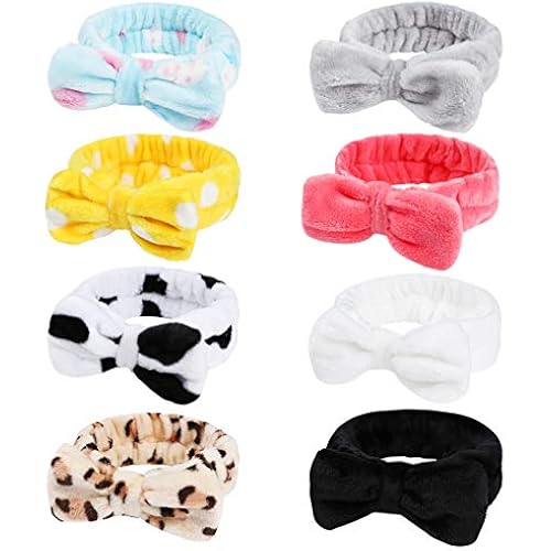 8 Pack Spa Headbands, Coral Fleece Makeup Bow Headbands, Terry Cloth Face Hair Bands for Women's Shower & Washing Face