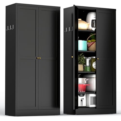 VIYET Kitchen Pantry Cabinet,Black Metal Pantry Cabinet with 2 Doors