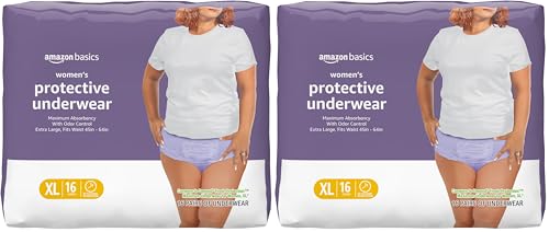 Image of Amazon Basics Postpartum Incontinence Underwear for Women, Maximum Absorbency, Fresh Protection, Leak Protection, Odor Guard, Soft Comfortable Fit, Disposable, X-Large, Lavender, 16 Count (Pack of 2)