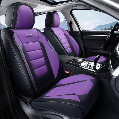Image of Coverado Car Seat Covers Front, Seat Covers for Cars, Waterproof 2-Pack Car Seat Cushions, Leather Carseat Seat Protectors, Universal Seat Covers Fit for Most Sedans SUV Pick-up Trucks(Black&Purple)