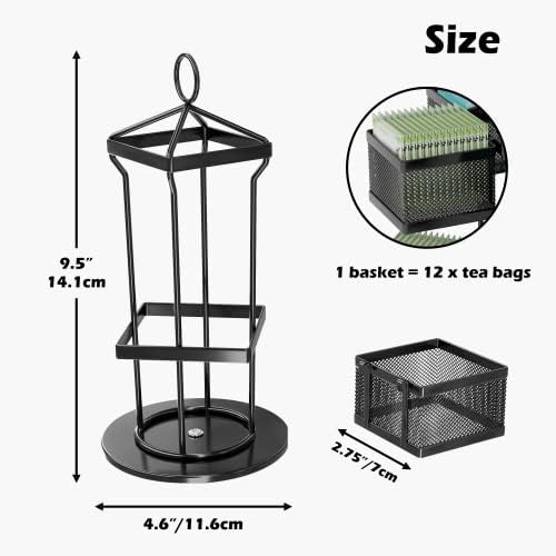 UMDONX Tea Bag Organizer, Tea Bag Storage Holder Spinning Carousel 96 Teabags Container, Lazy Susan Coffee Creamer Sweetener Tea Caddy