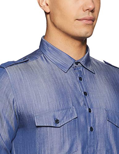 Image of Men's Cotton pathan Suit Indo Western Kurta (ICMMF04SC22L01-01 Blue Medium)