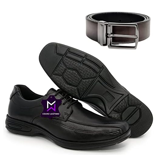 Sapato Social Masculino Couro Legitimo + Cinto Masculino Dupla Face (Preto, br_footwear_size_system, adult, numeric, numeric_39)