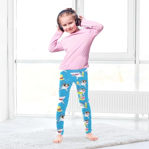 Sharks Girls' Leggings Toddler Doodles Wearing Sunglasses Kids Yoga Pants Dance Active Tights 4T4