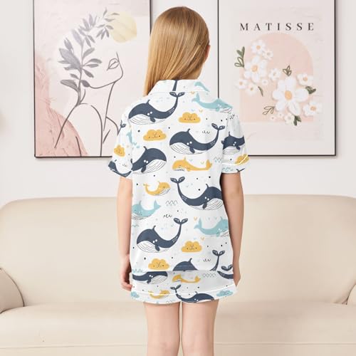 ALAZA Cartoon Whale White Cloud Pajamas Satin Pajama Set Short Sleeve Button Down Sleepwear4