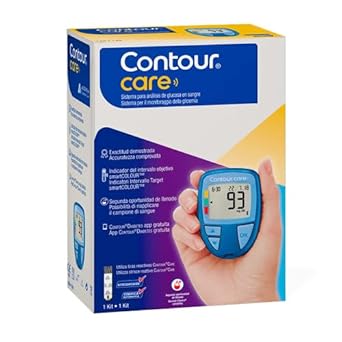 CONTOUR CARE Blood Glucose Monitoring Instrument, Second-Chance Technology, SmartCOLOUR Display, 800 Results Memory, 5 Strips and 5 Hands