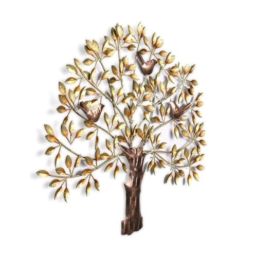Image of Bharat Art Metal Iron 3 Bird Tree Golden Decorative Wall Art /Wall Sculpture for Home, Living Room, Bedroom, Hotels, Office, Cafe etc. - Multicolor (30 x 1 x 30 Inch)