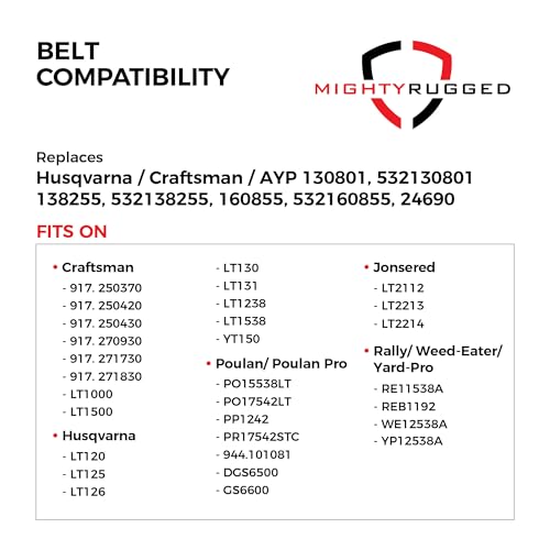 Image of 130801 Craftsman Ground Drive Belt Replacement, Length 95.25 inch, Heavy Duty, Durable, Aramid Cord Belt Replaces 532130801, 138255, 532138255, 160855, 532160855, 24690, 21547026 for Husqvarna /AYP