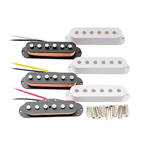 Artec Vintage Staggered Alnico 5 Single Coil Neck Middle Bridge Pickups Set For Strat Style Electric Guitar, White #TOP5