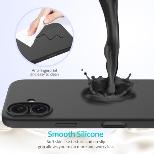 EMODIL iPhone 16 Case - Black Matte Silicone Shell Cover - Slim Fit - Wireless Charging Compatible