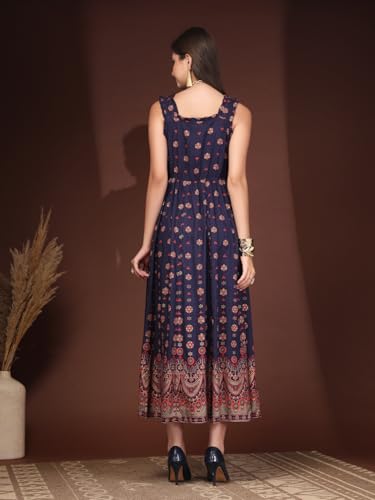 Image of Dress for Women | New Rayon Floral Printed Flared Maxi Dress for Women & Girl's