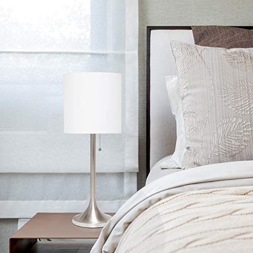 Simple Designs Lt1076-Bnw Tapered Fabric Drum Shade Table Lamp, Brushed Nickel/White 8 X 8 X 21 #TOP4