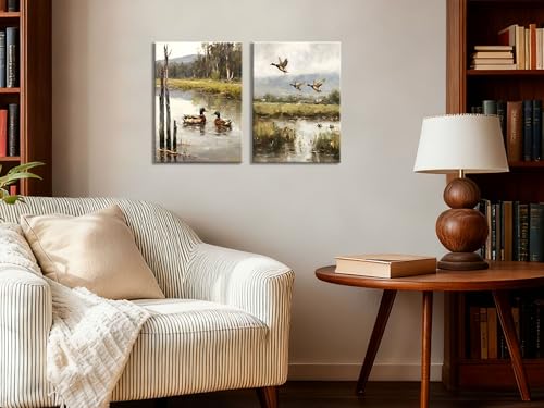 Image of Frimeeme 2 Pcs Vintage Mallard Duck Canvas Wall Art, 12x16 Inches