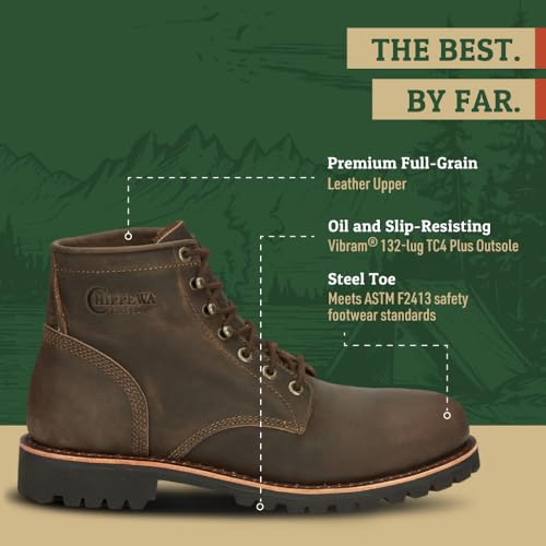 Chippewa Men's Classic 2.0 6" Steel Toe Lace Up Work Boot - Slip-Resistant, Safety Toe Boots3