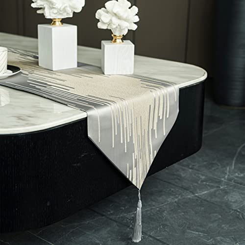 image for Table Runner Grey 30x180cm Luxury Dining Table Runner with Tassel Dura