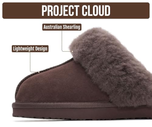 Image of Project Cloud Genuine Leather Slippers for Women with Genuine Fur Lining, Non-Slip Indoor /Outdoor Clog Mule Slippers, Memory Foam Insole