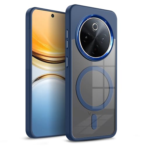 Image of KARWAN️ Translucent Hybrid Case with Metal Ring Phone case Cover for Vivo Y300 Pro|Compatible with N52 Strong Magnets Mag| Wireless Compatible (6.77 inch) (Blue)
