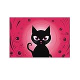 FOCCAR Póster de lona con estampado de gato de dibujos animados, minimalista, negro, decoración de pared abstracta para salas de estar, dormitorio, obras de arte de pared