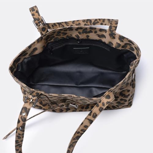 PU Leather Shoulder Bag for Women, Vintage Leopard Print Tote Bag, Brown Purse, Top-Handle Handbag with Adjustable Strap3