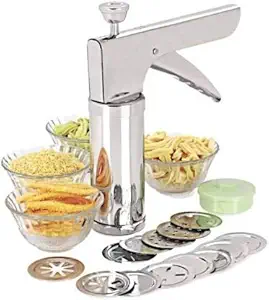 Fly Stainless Steel Kitchen Press with 15 Different Jali (Idiyappam and Sev Maker) Silver