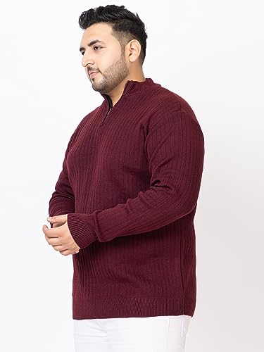 Image of Kvetoo Plus Size Men High Neck Zipper Full Sleeve Woolen Winter Sweater