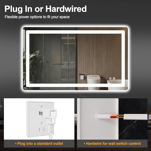 Image of AMOISE LED Bathroom Vanity Mirror with Light, 24 inchx40 inch Led Bathroom Vanity Mirror with Light for Wall, Anti-Fog, Dimmable 3 Colors, Memory Function, Backlit and Front Lit, Plug-in /Hardwired