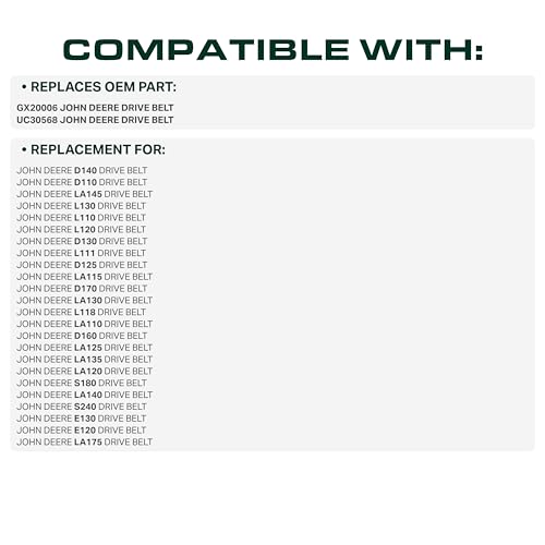 Image of UDC Parts GX20006 UC30568 Drive Belt Replacement for John Deere D140 D110 D130 L110 L130 L120 LA135 D140 LA145 LA115 L111 L118 D125 LA120 D170 LA130 LA110 /Powertrain Drive Belt Aramid Cord / 88.90 in