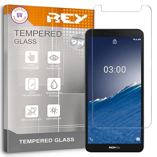 REY Protector de Pantalla para Nokia C3, Cristal con Doble Protección UV, Vidrio Templado Premium 9H+