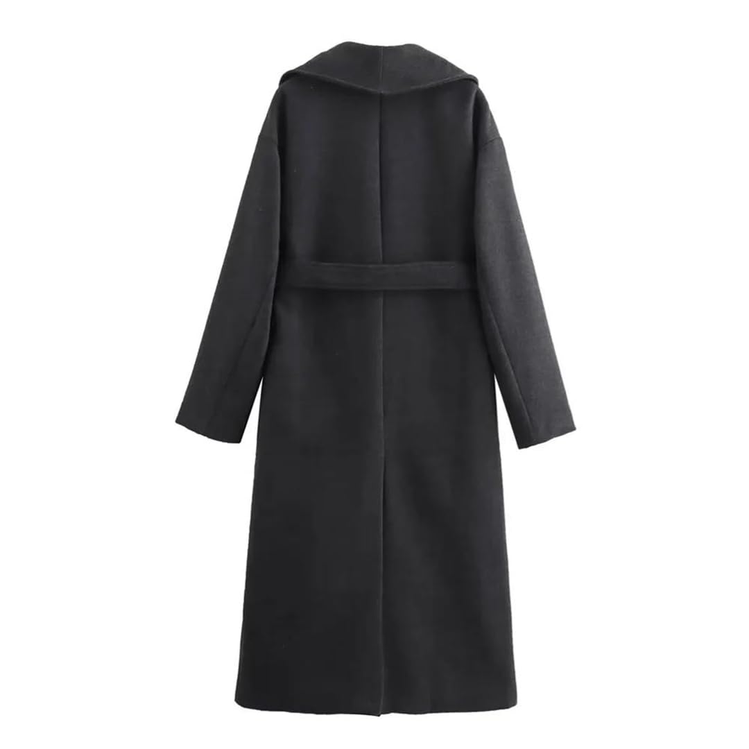 Abrigo de lana para mujer, manga larga con cinturón, abrigo largo para otoño e invierno