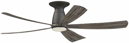 Kute - Ventilador de techo empotrado de 5 aspas con kit de luz, 15.94 pulgadas de alto y 52 pulgadas de ancho, acabado gris mate, madera desgastada