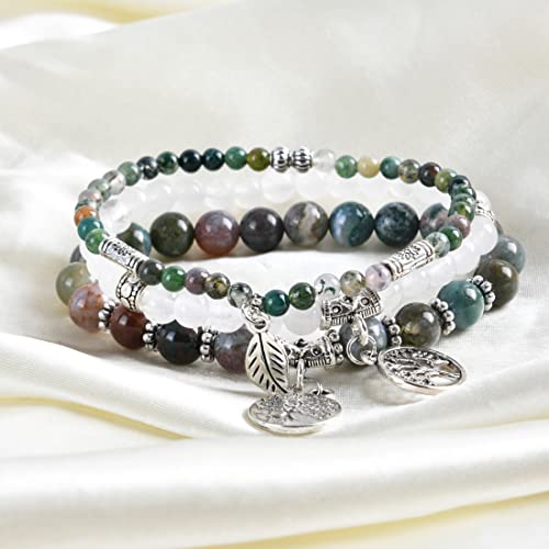 Image of YGLINE Tree of Life Yoga Healing Stone Bracelets,Multilayer Lotus Chakra Stone Reiki Bracelet Sets,Anxiety Crystal Natural Stone,for Women Stress Relief