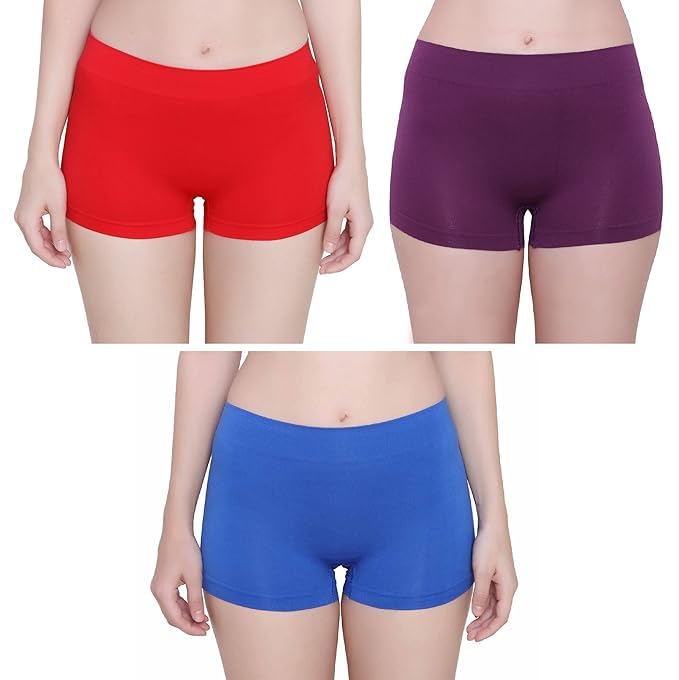 High Coverage Bamboo Micro Modal Spandex Boy Shorts Panties for Women with No Marks Waistband and StayFresh Treatment (Pack of 3)-image-4