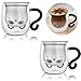 Tassen Becher günstig Kaufen-Kongming 2er-Set Süße Katze Tassen,250 ml Süße Katzenbecher,Latte Macchiato Gläser mit Henkel,Espresso Gläser, Doppelwandige Gläser für Cappuccino, Tee und Milch,geschenke für frauen