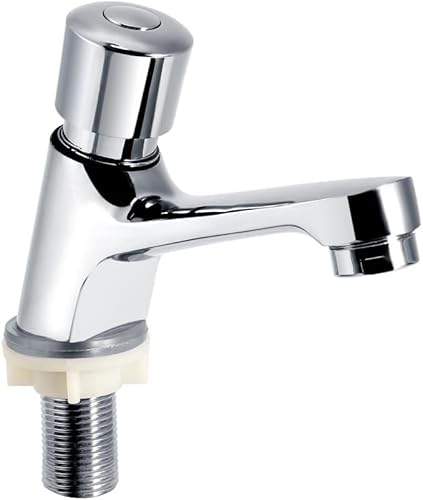 WPKD BLUEIY Robinet Poussoir Eau Froide Uniquement,Robinet à Temporisation de 4 à 6 Secondes,Fermeture Automatique Laiton Chromé G1/2,pour Lave Main & Salle de Bain