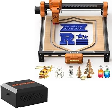 ACMER S2 7W Laser Engraver with C4 Air Assist Kit, 48W Laser Cutter & Engraving Machine, 0.01mm Precision, 300 300mm Area, 30L/Min Reduces Smoke & Dust, Low Noise, for Wood Acrylic Leather DIY Crafts